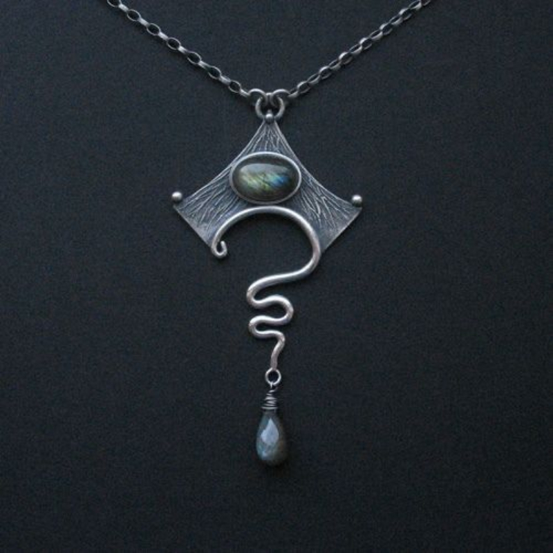 Women's Vintage Distressed Rune Spiral Curve Long Pendant Necklace